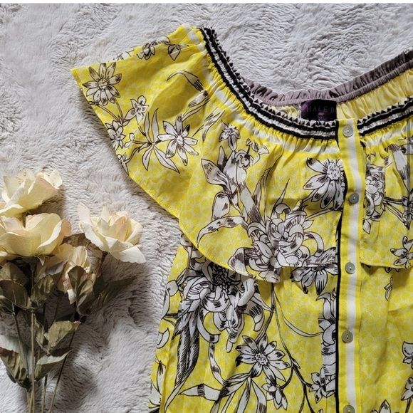 Hale Bob Yellow Off The Shoulder White Flower Print Blouse New Size S - Picture 3 of 5